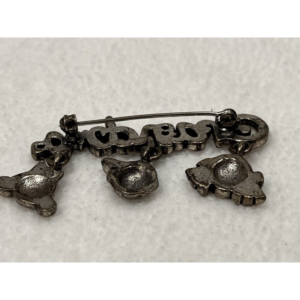 Vintage Grandma Brooch Pin Silver Tone with Dangling Grandkids Charms - Picture 7 of 9